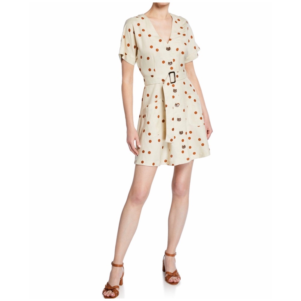 MOON RIVER Anthro Linen Blend Polka Dot Dress